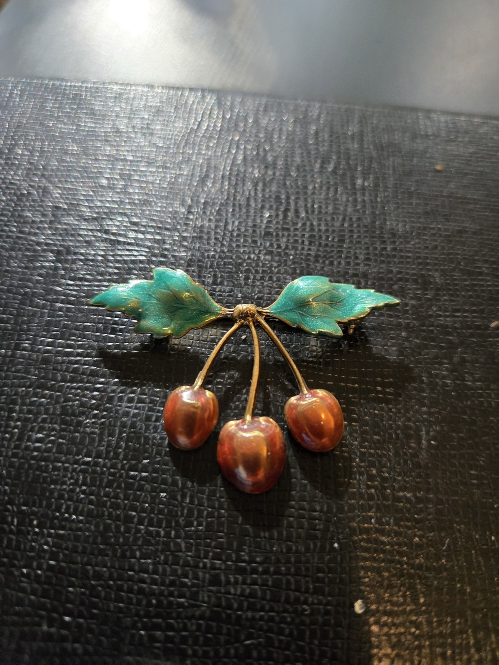 Vintage Cherry Brooch Enameled Rockabilly Kitsch Fruit